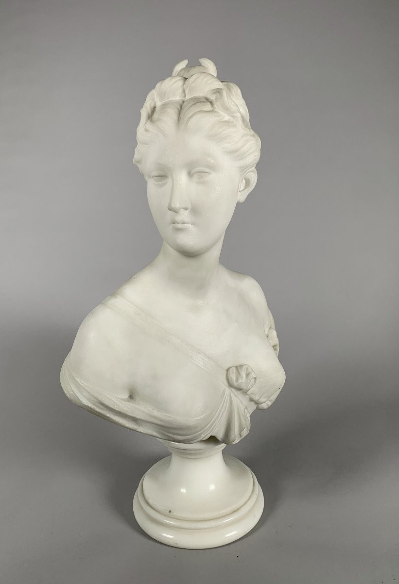 Sculpture En Marbre Blanc Buste De Diane d'Apres Houdon (1741-1828) XIXeme Siecle-photo-3