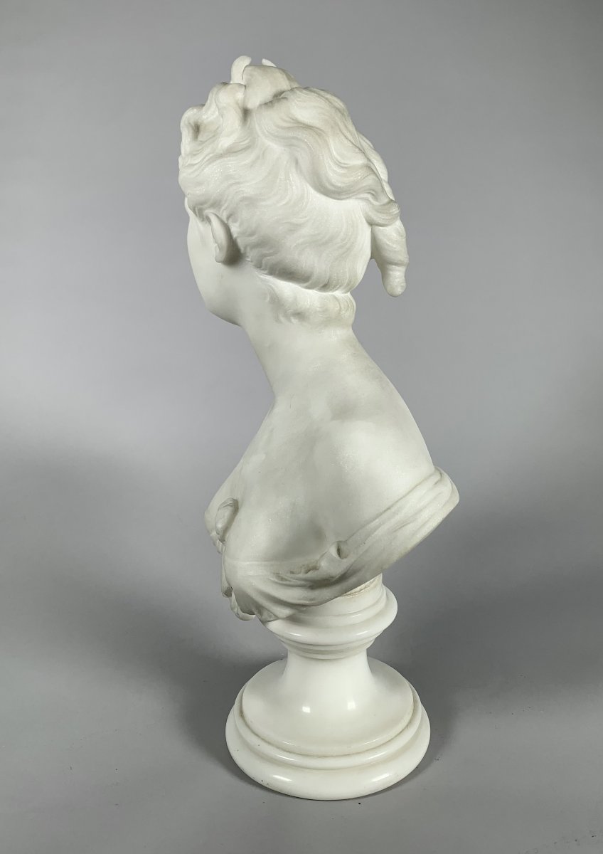 Sculpture En Marbre Blanc Buste De Diane d'Apres Houdon (1741-1828) XIXeme Siecle-photo-1