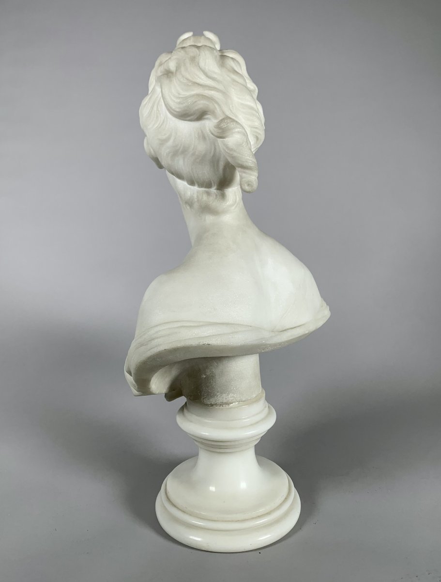 Sculpture En Marbre Blanc Buste De Diane d'Apres Houdon (1741-1828) XIXeme Siecle-photo-2