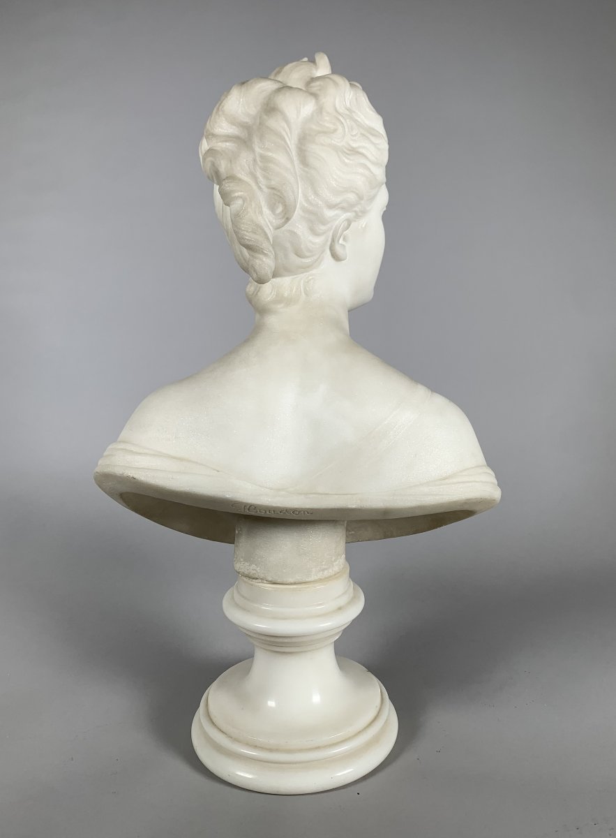 Sculpture En Marbre Blanc Buste De Diane d'Apres Houdon (1741-1828) XIXeme Siecle-photo-3