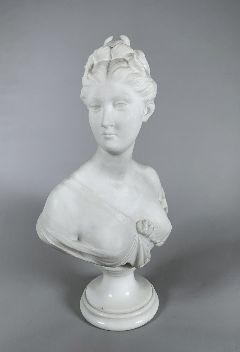 Sculpture En Marbre Blanc Buste De Diane d'Apres Houdon (1741-1828) XIXeme Siecle-photo-4