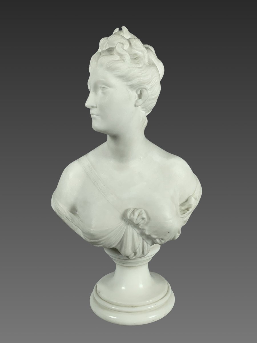 Sculpture En Marbre Blanc Buste De Diane d'Apres Houdon (1741-1828) XIXeme Siecle