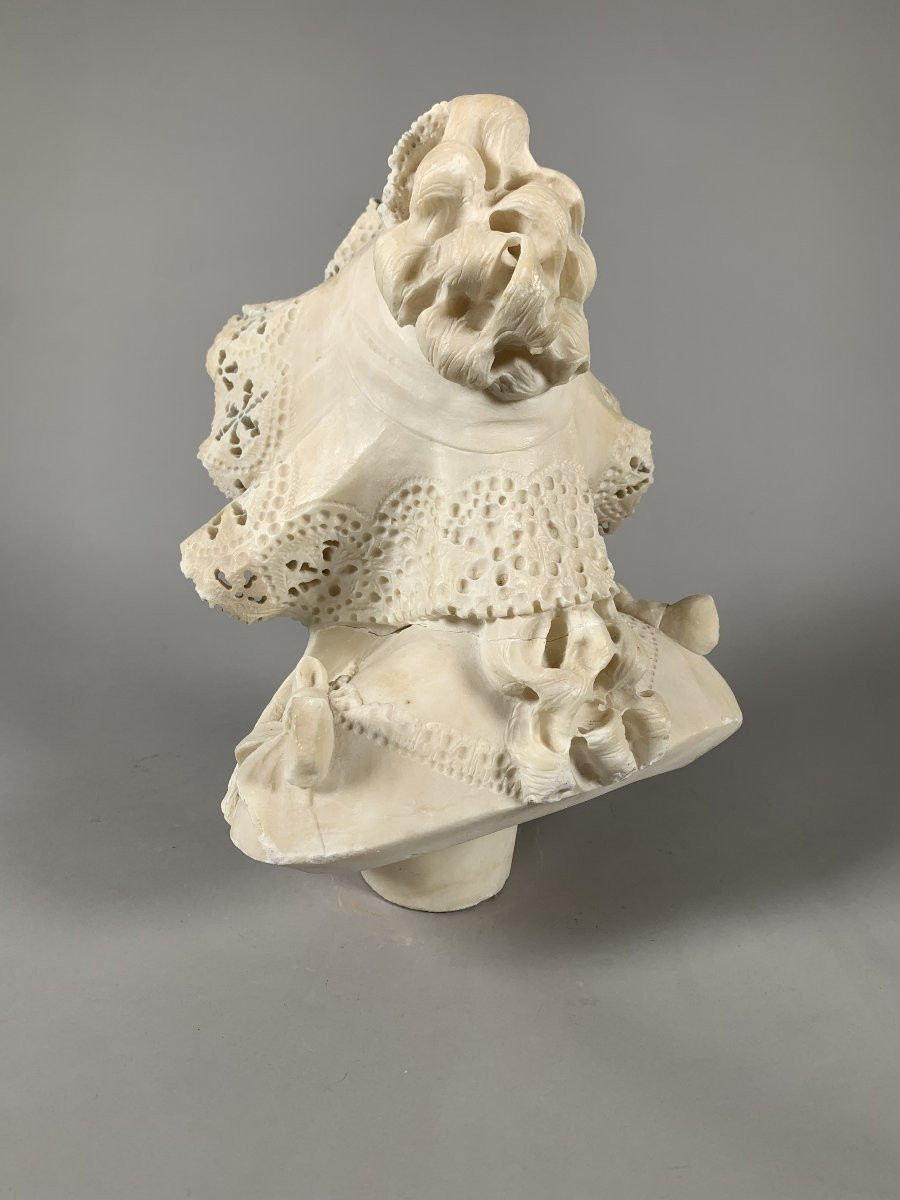 Sculpture Buste En Marbre Jeune Femme Bourgeoise à La Dentelle  Seconde Moitié Du XIXeme-photo-2