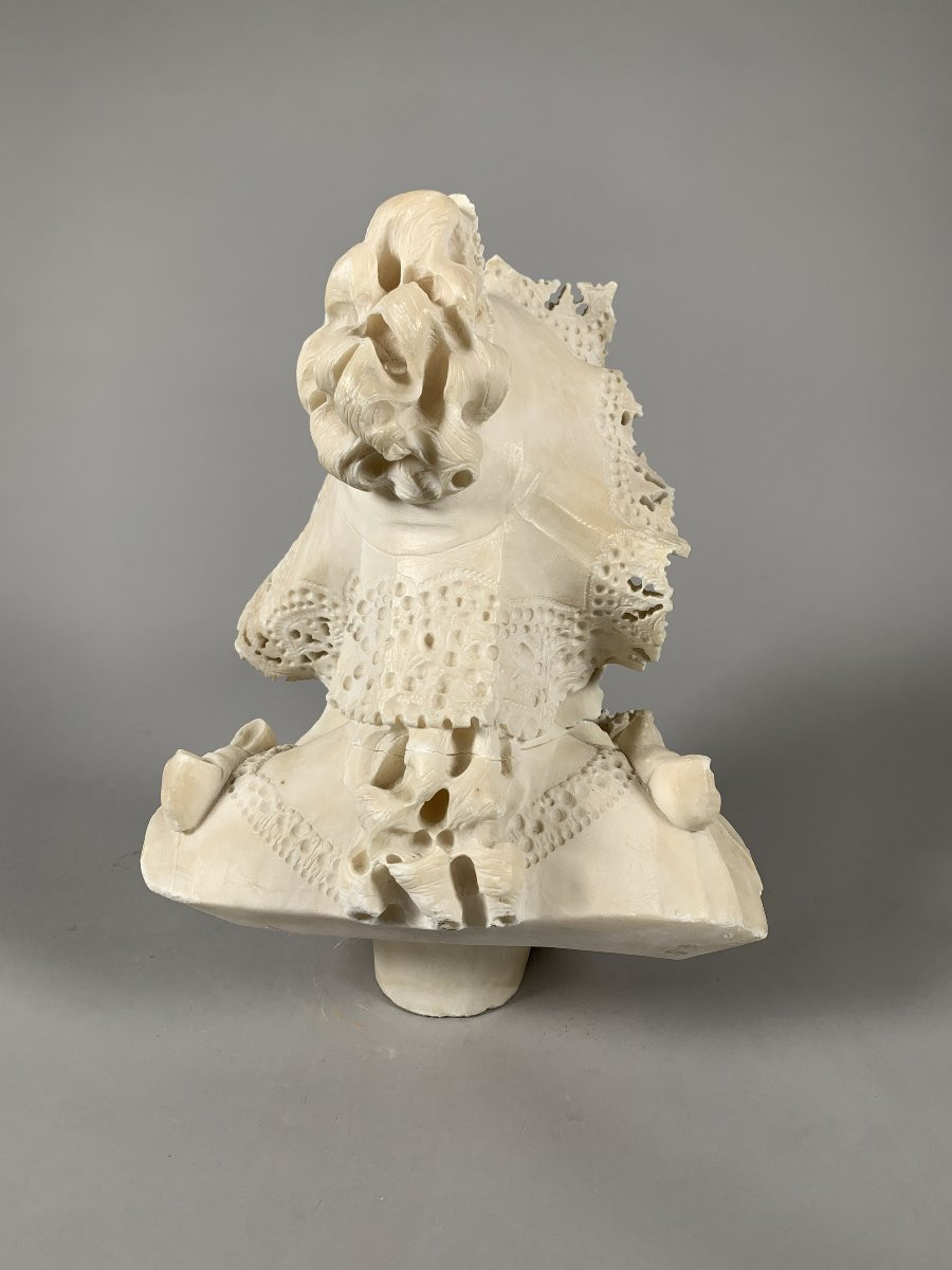 Sculpture Buste En Marbre Jeune Femme Bourgeoise à La Dentelle  Seconde Moitié Du XIXeme-photo-2