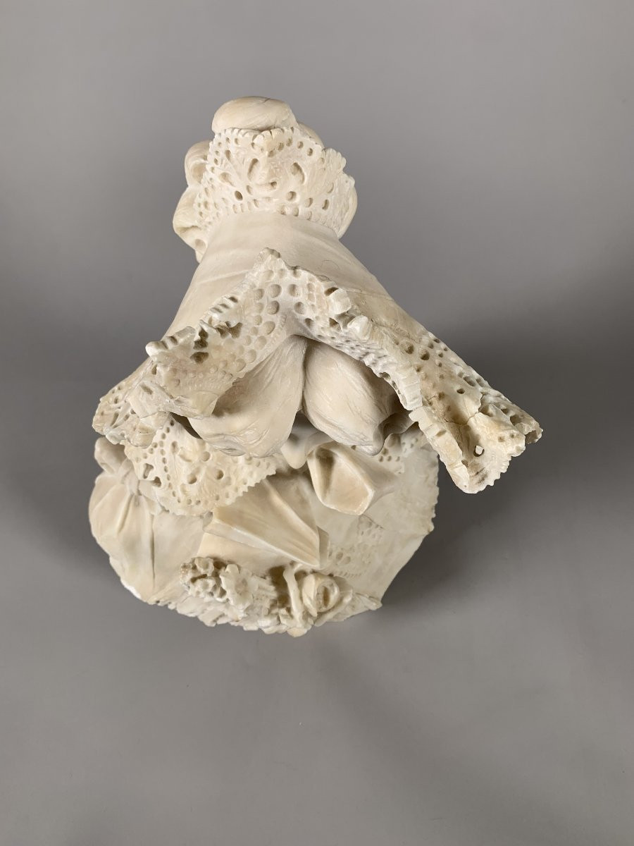 Sculpture Buste En Marbre Jeune Femme Bourgeoise à La Dentelle  Seconde Moitié Du XIXeme-photo-6
