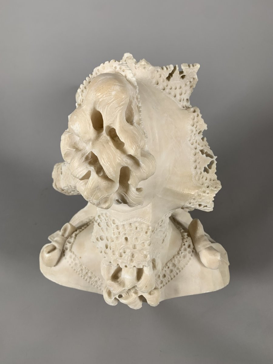 Sculpture Buste En Marbre Jeune Femme Bourgeoise à La Dentelle  Seconde Moitié Du XIXeme-photo-7