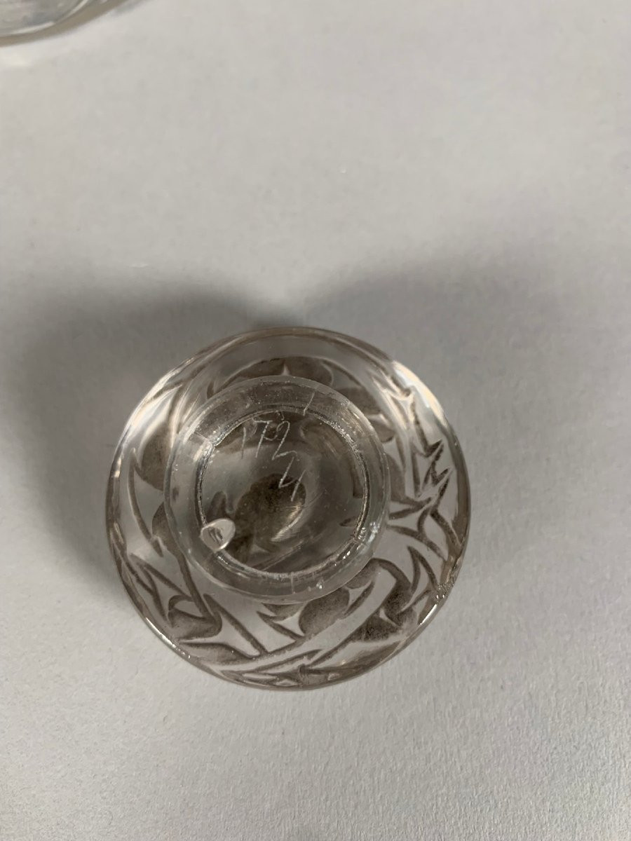 Patinated Glass Bottle René Lalique (1860-1940) Art Deco "thorns" Model. 20th Century-photo-1