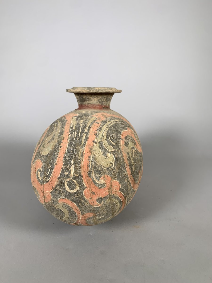 Vase En Terre Cuite Polychrome Dynastie Han Antérieur Ii-ier Siècle Avant Jc. Chine Archéologie-photo-2