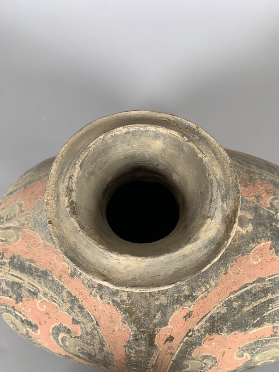 Vase En Terre Cuite Polychrome Dynastie Han Antérieur Ii-ier Siècle Avant Jc. Chine Archéologie-photo-4