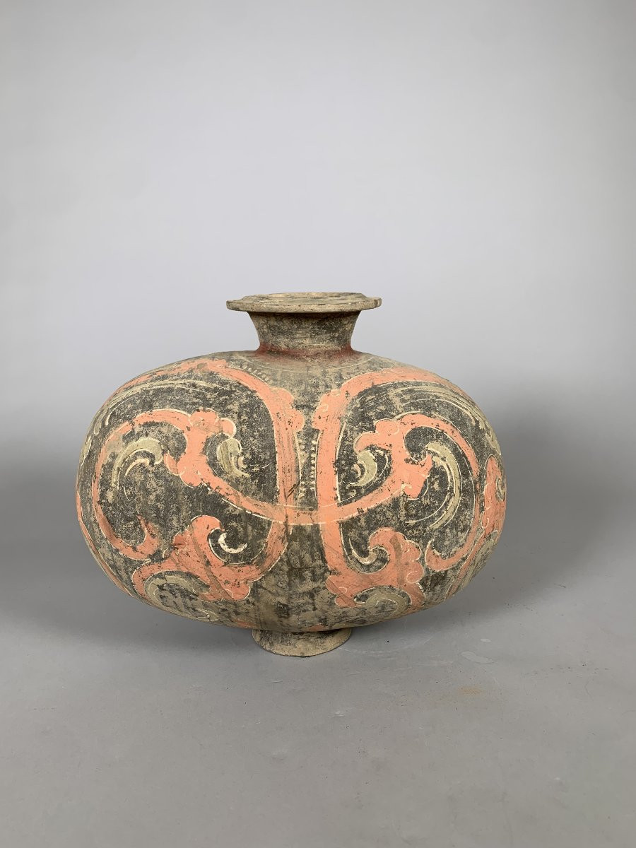 Vase En Terre Cuite Polychrome Dynastie Han Antérieur Ii-ier Siècle Avant Jc. Chine Archéologie-photo-2