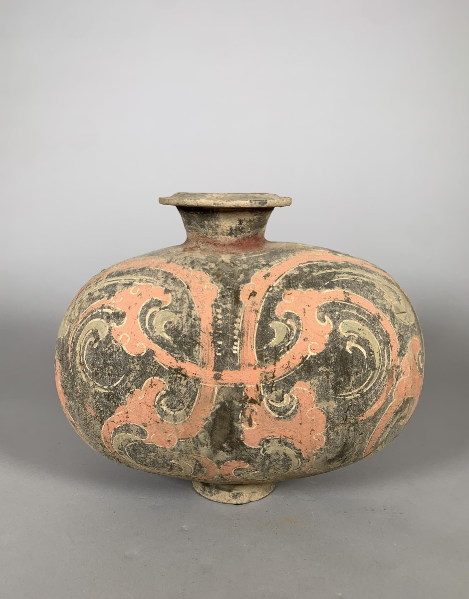 Vase En Terre Cuite Polychrome Dynastie Han Antérieur Ii-ier Siècle Avant Jc. Chine Archéologie