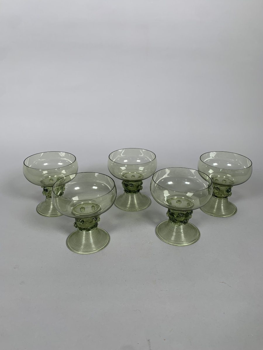 Lots De 5 Verre De Roemer « Verre Du Rhin » Pays-bas Dans Le Style Du XVIIe Siècle Haute Epoque-photo-3