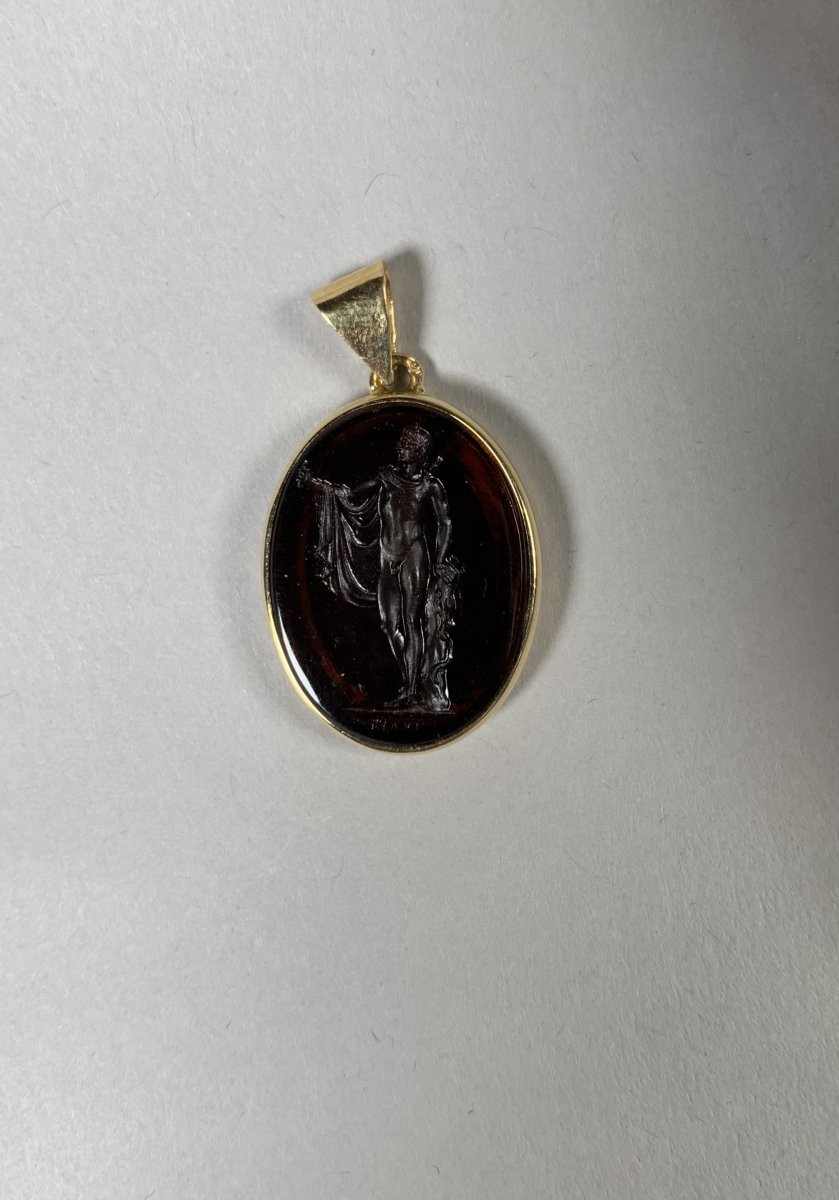 Pendentif En Or Jaune Et Intaille  Représentant l'Apollon Du Belvédère XIXeme Siecle-photo-3
