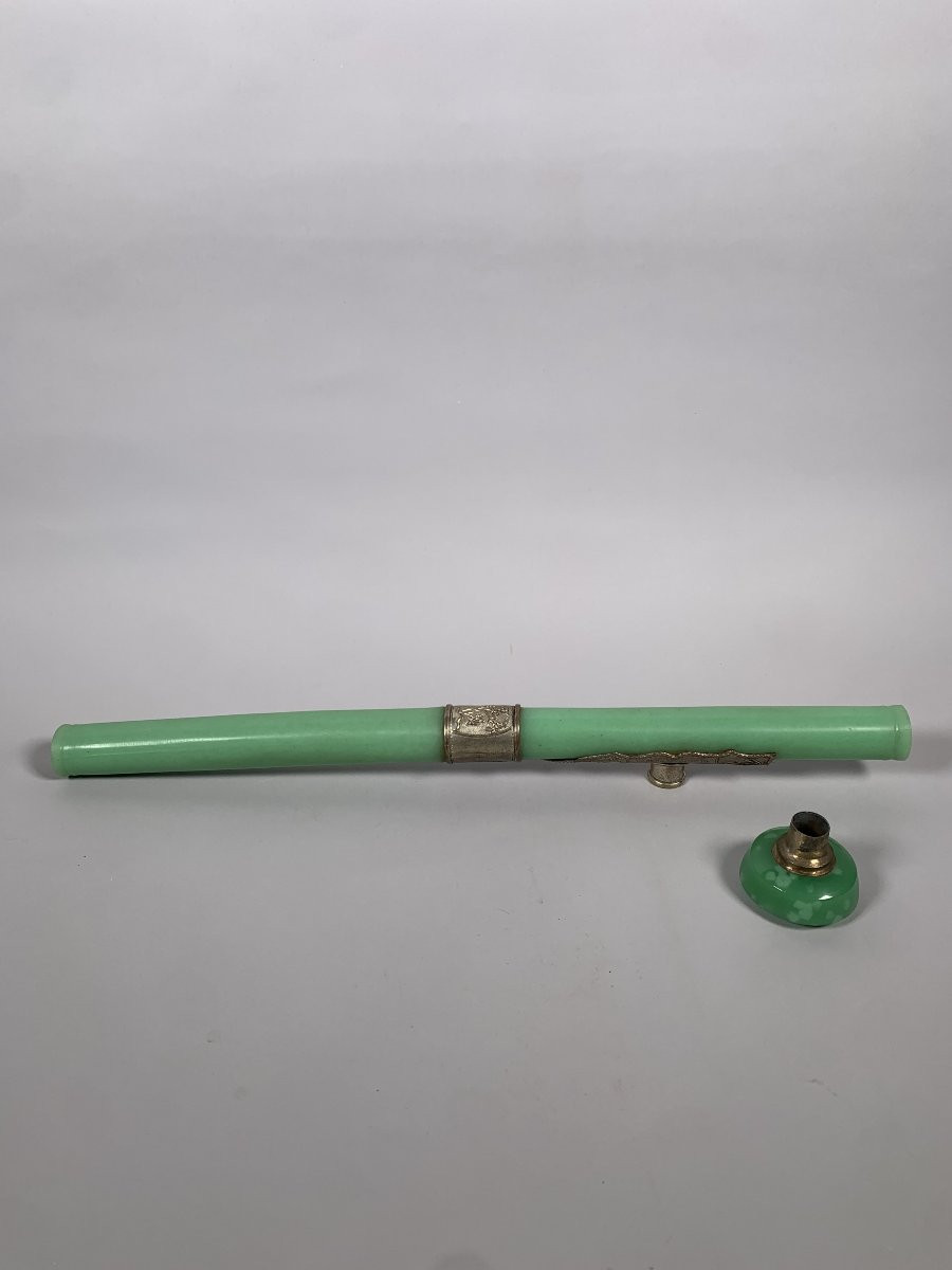 Green Jade Opium Pipe 19th Century China-photo-2