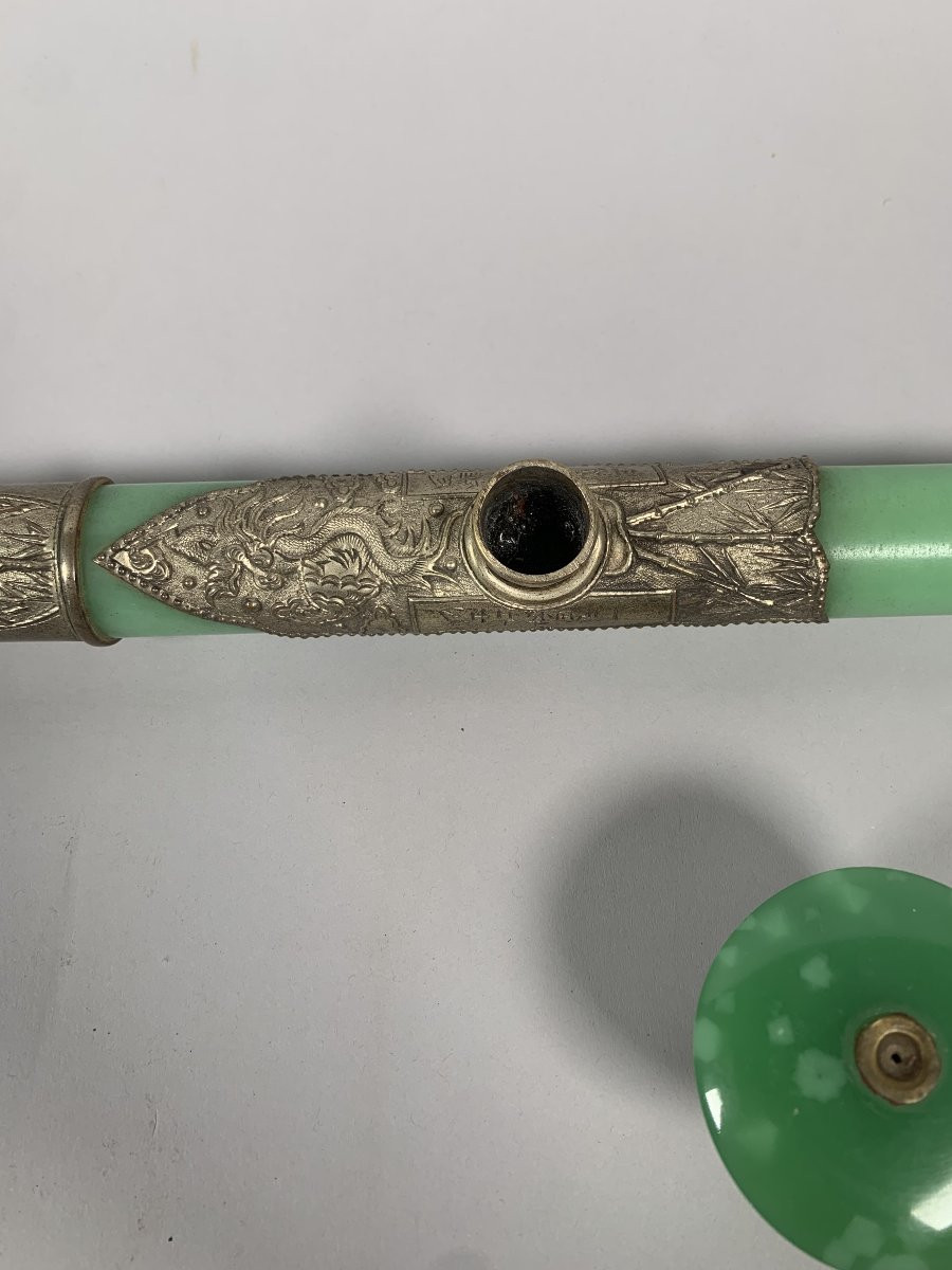 Green Jade Opium Pipe 19th Century China-photo-8