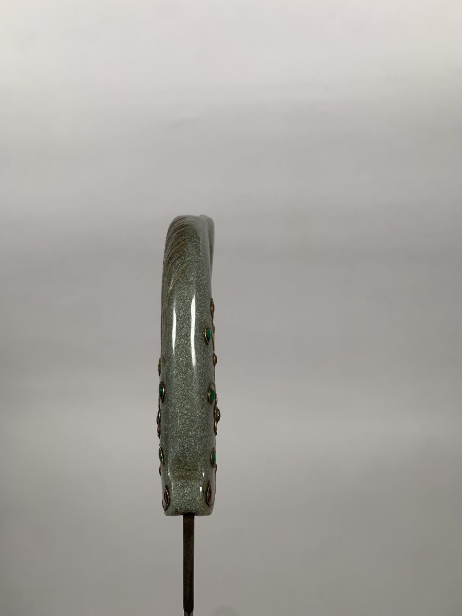 Poignard Kard Moghol Au Décor De Tete De Cheval En Jade Indo Iranien  XIXeme Siecle-photo-4