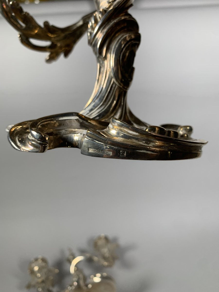 Paire De Candélabres De Style Rocaille En Bronze Argenté , XIXe Siècle style louis XV-photo-7