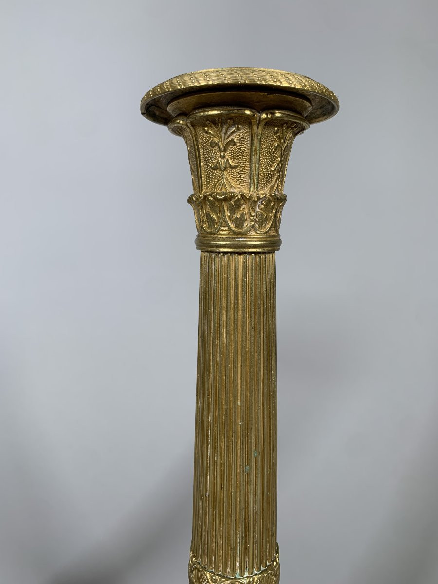 Paire De Bougeoirs En Bronze Doré époque Empire Début XIXeme Siecle-photo-1