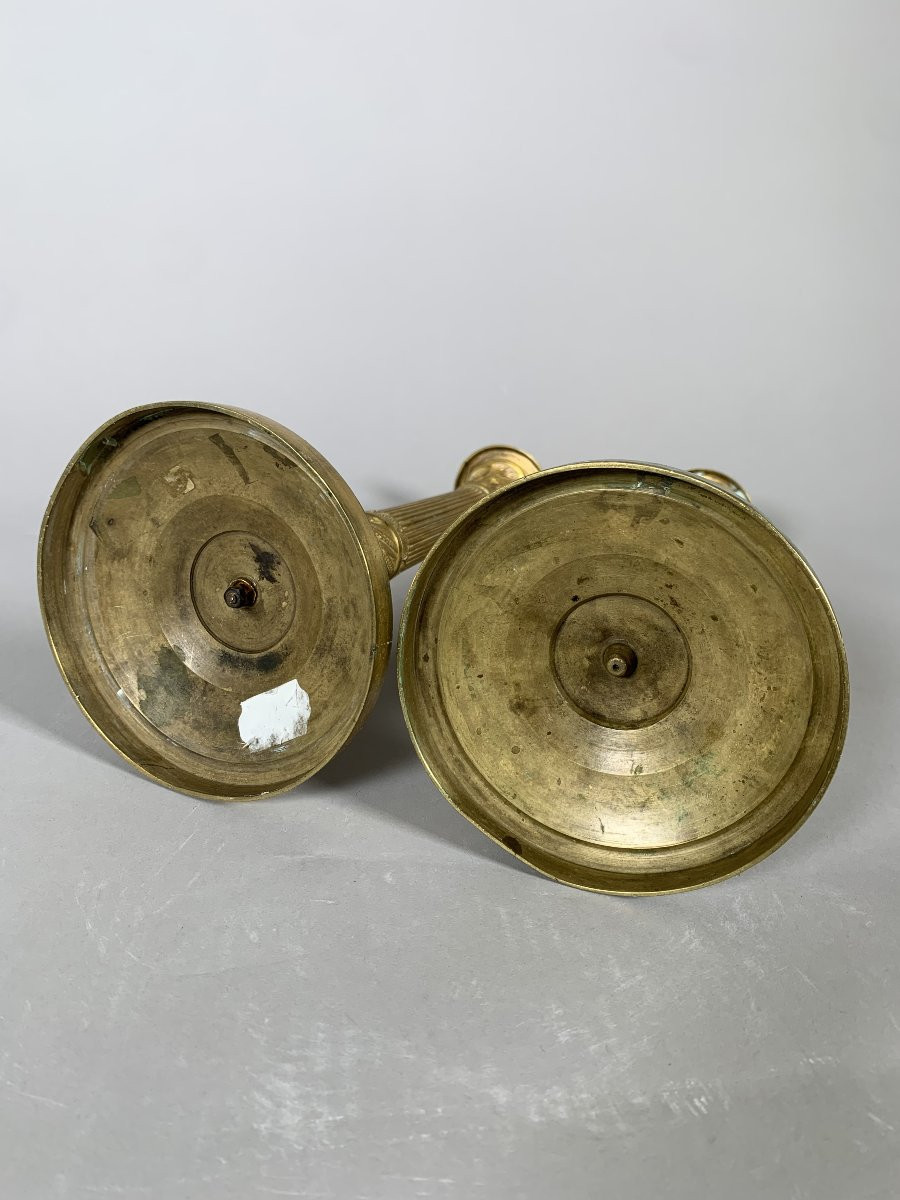 Paire De Bougeoirs En Bronze Doré époque Empire Début XIXeme Siecle-photo-7