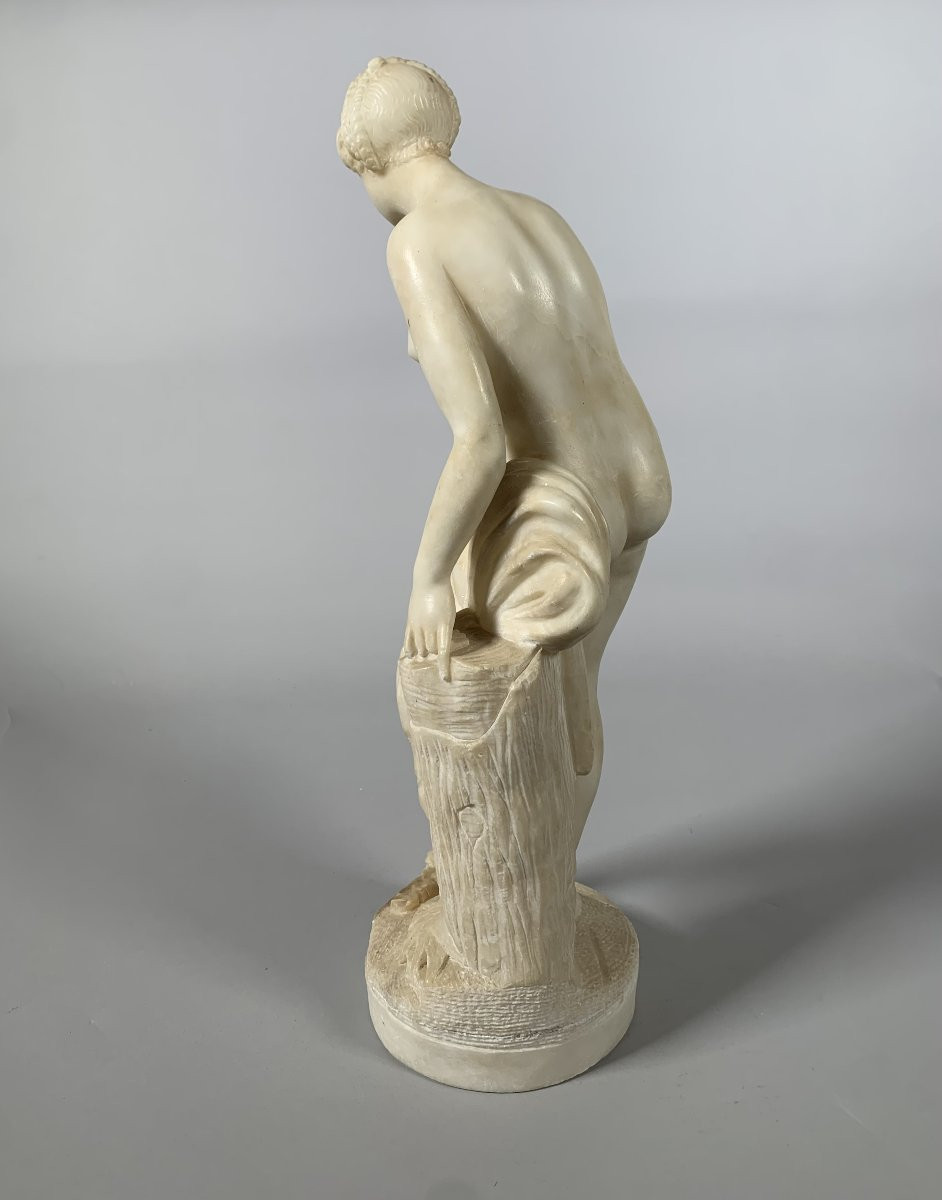 Sculpture En Marbre Blanc Diane Au Bain d'Après Falconet (1716-1791) XIXeme Siecle-photo-3