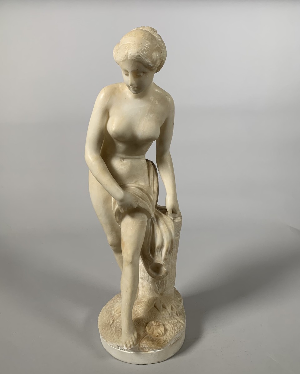 Sculpture En Marbre Blanc Diane Au Bain d'Après Falconet (1716-1791) XIXeme Siecle
