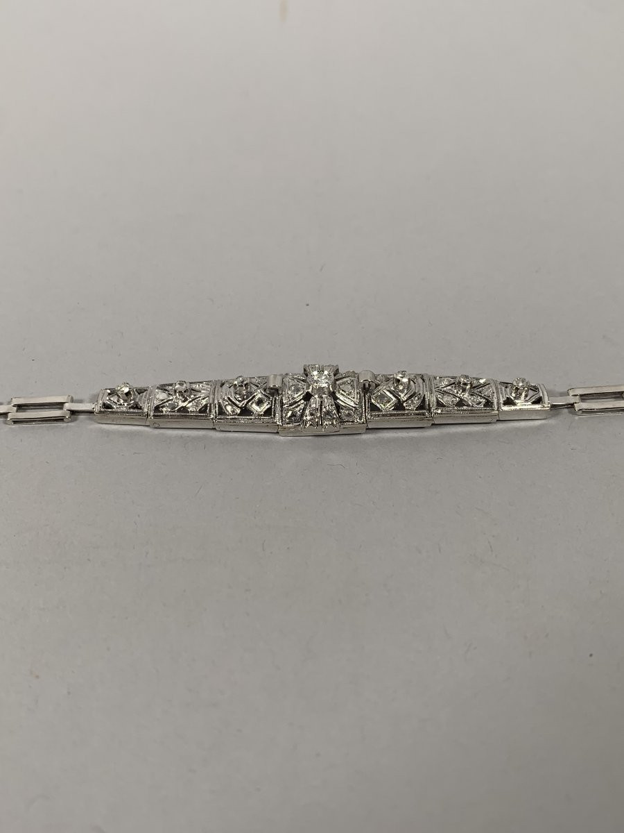 Bracelet En Platine Et Diamants d'époque Art Déco XXeme Siecle-photo-2