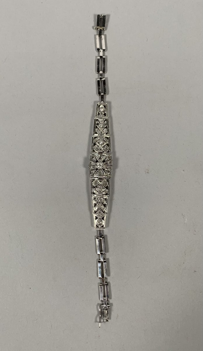 Bracelet En Platine Et Diamants d'époque Art Déco XXeme Siecle-photo-3