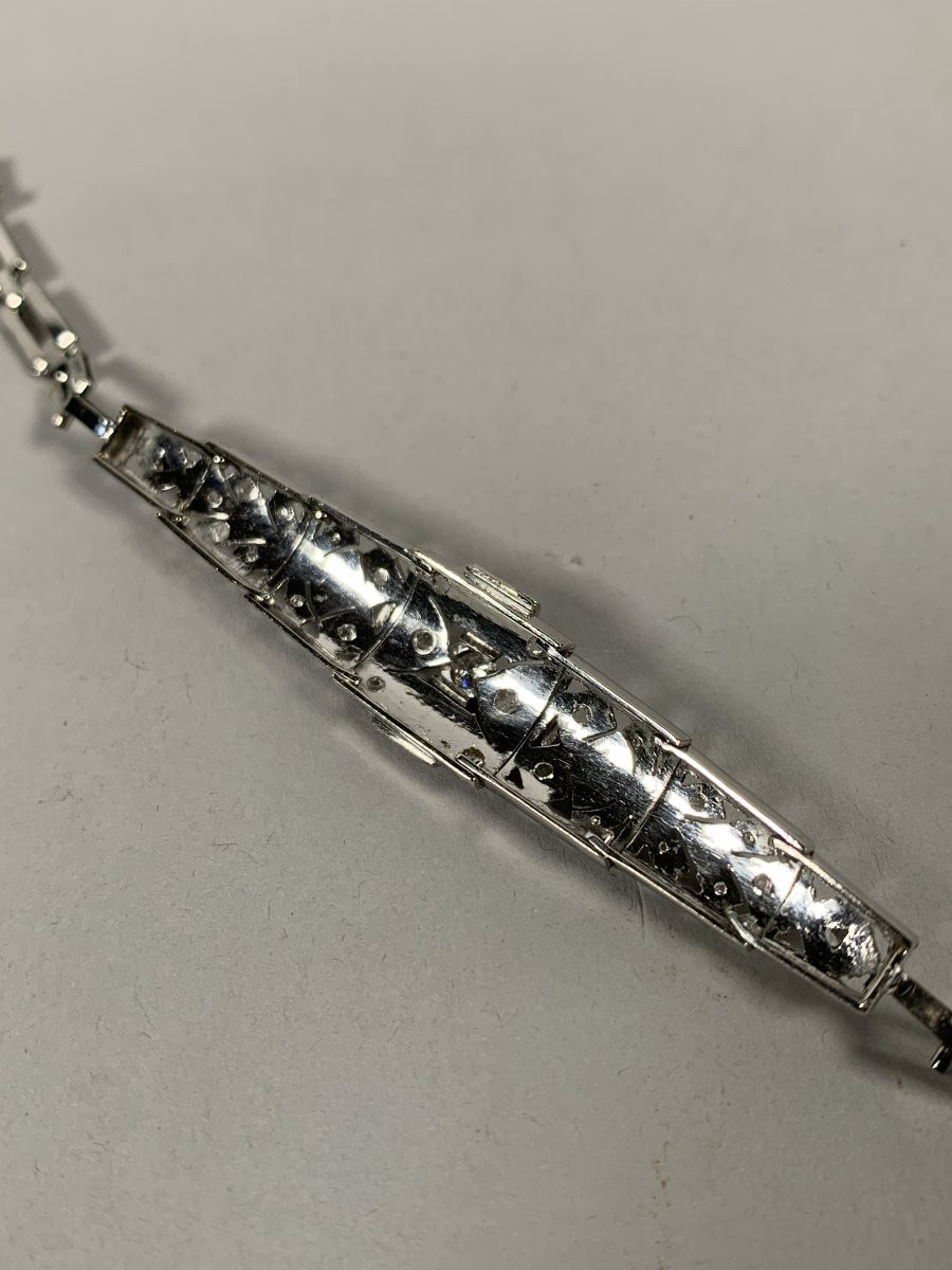 Bracelet En Platine Et Diamants d'époque Art Déco XXeme Siecle-photo-1