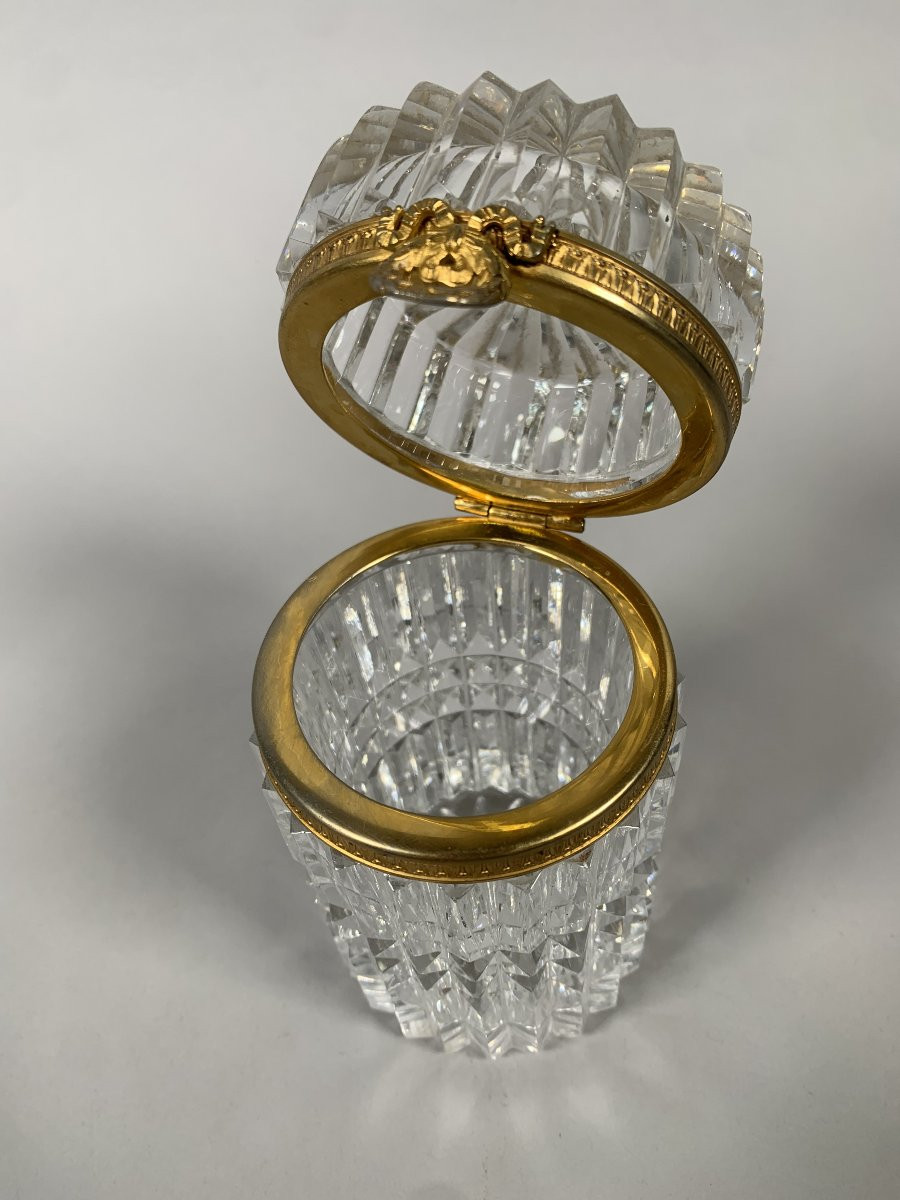 Circular Cut Crystal Box With Bronze Mount, Charles X Style, 19th Century-photo-6