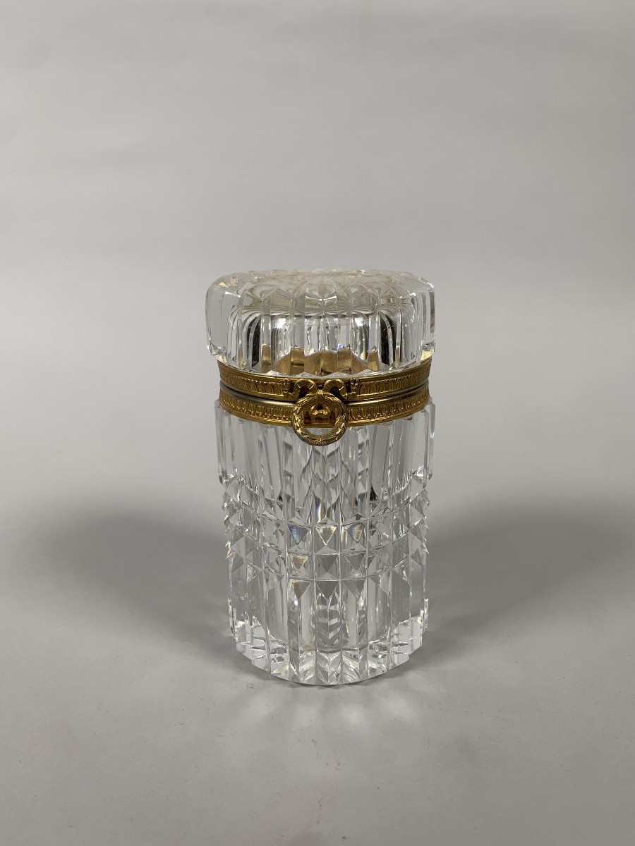 Circular Cut Crystal Box With Bronze Mount, Charles X Style, 19th Century