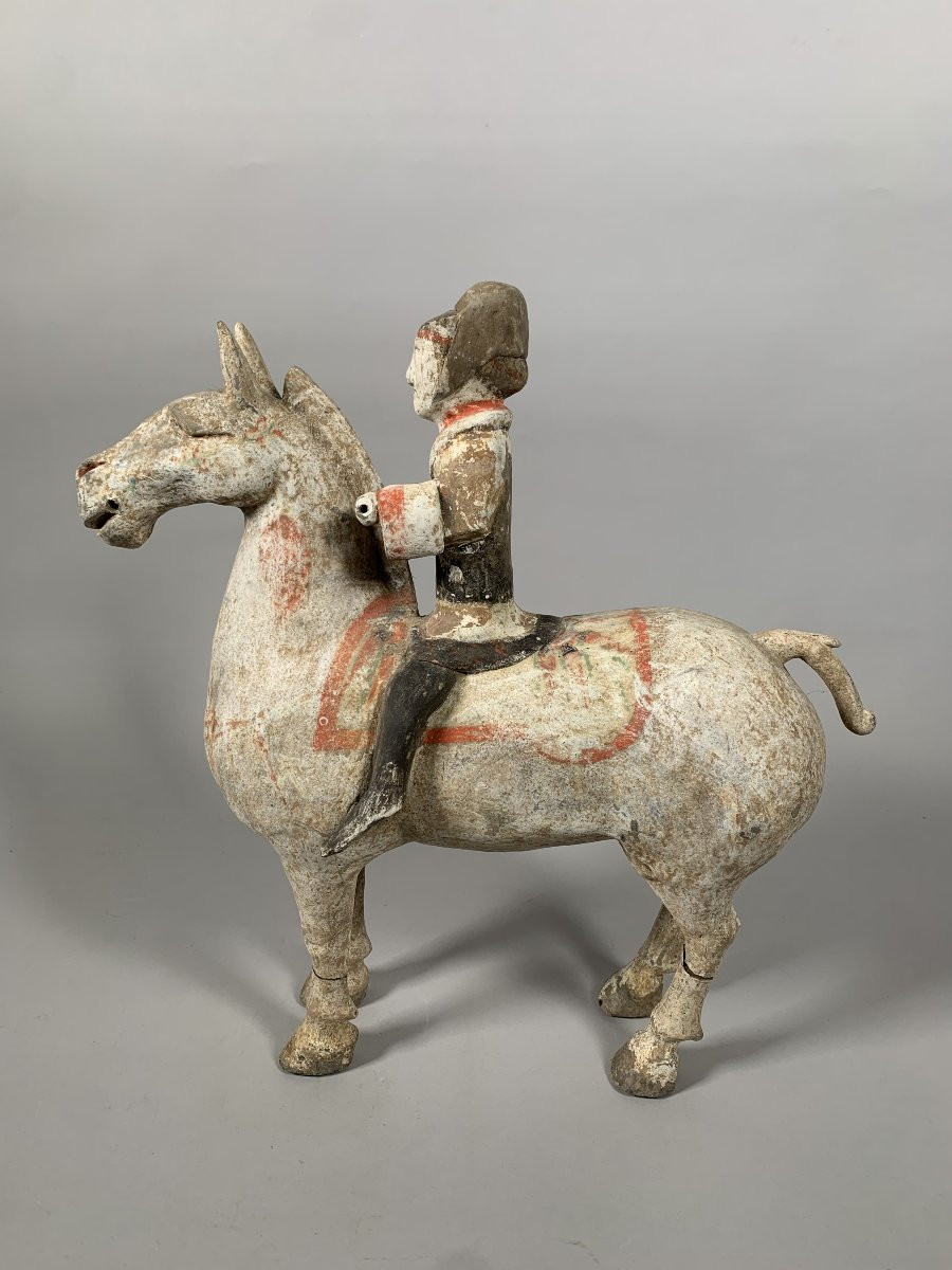 Terracotta Horseman Sculpture Han Dynasty 206 Bc-220 Ad Mingqi China Archaeology-photo-3