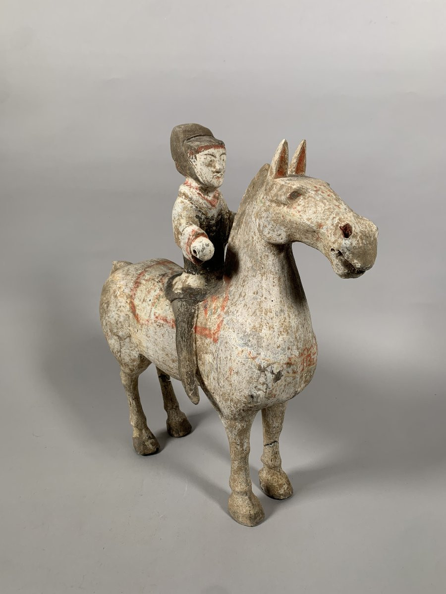 Terracotta Horseman Sculpture Han Dynasty 206 Bc-220 Ad Mingqi China Archaeology-photo-1