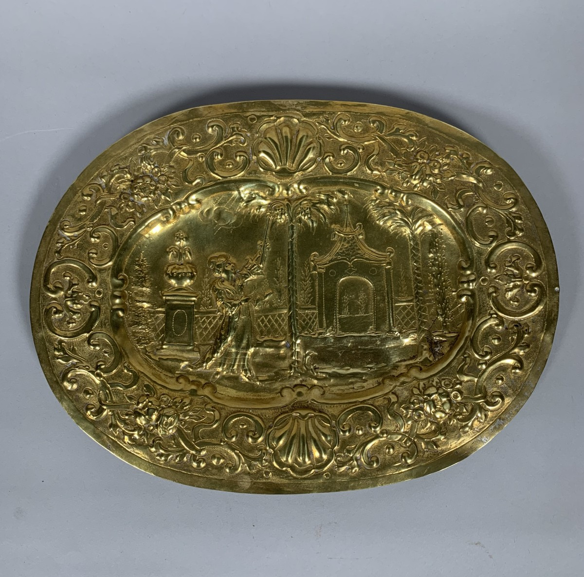17th Century Brass Offering Dish With "chinese" Decoration