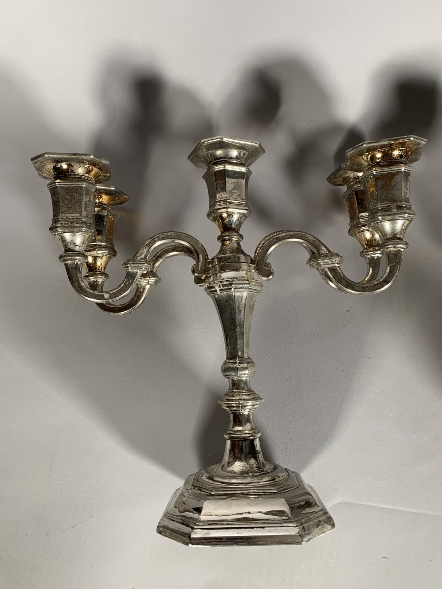 Pair Of Candelabras With Movable Arms In Silver-plated Bronze, Louis XV Style, 19th Century Work-photo-7