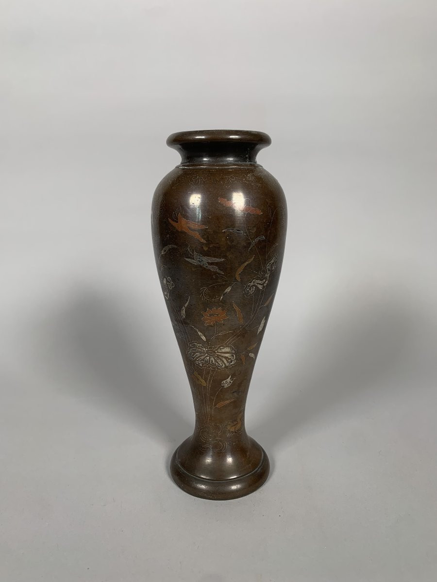 Nielloed Bronze Vase, Chinese Or Vietnamese Work, Late 19th Century-photo-3