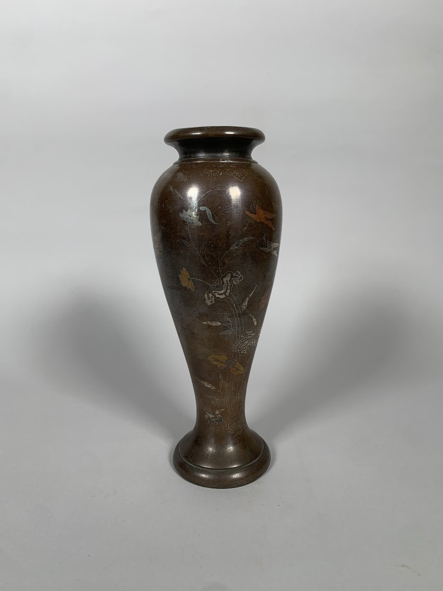 Nielloed Bronze Vase, Chinese Or Vietnamese Work, Late 19th Century