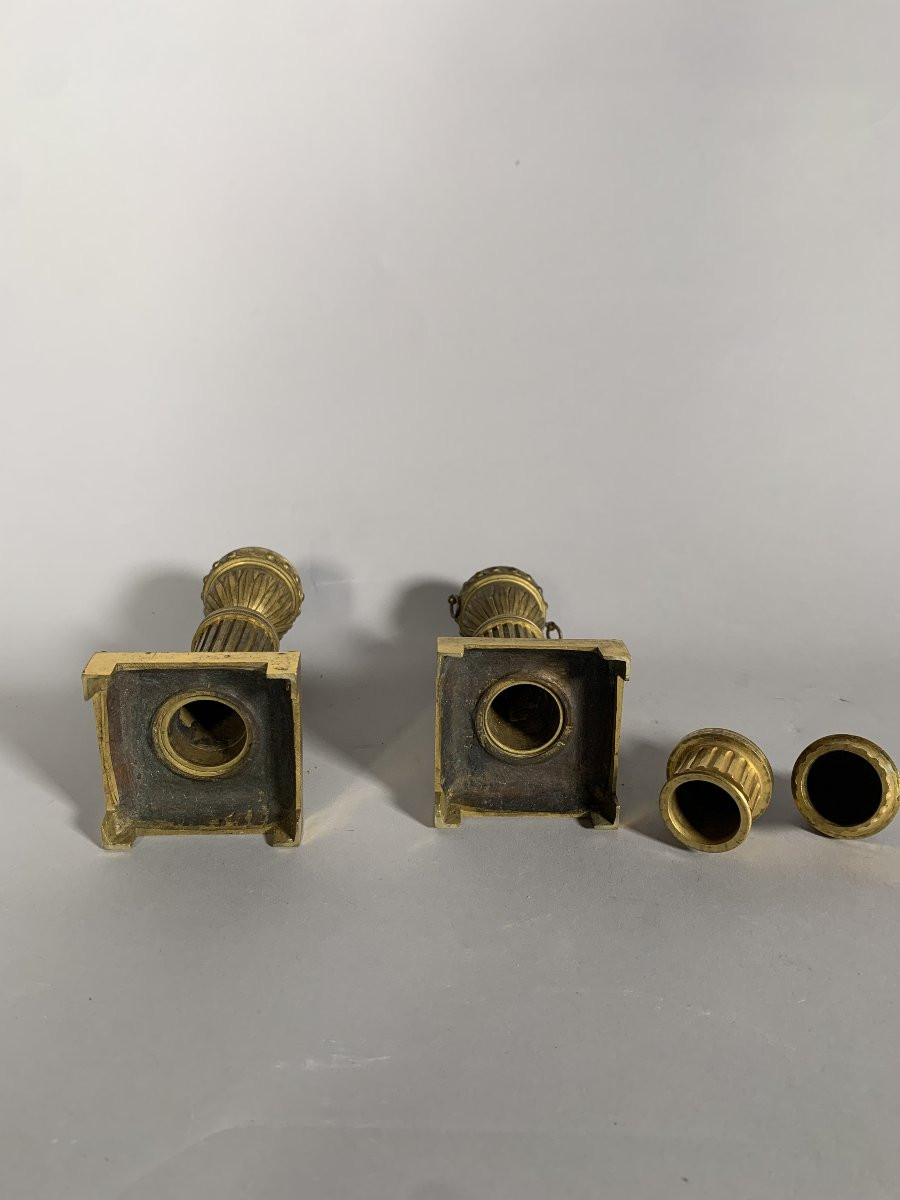Paire De Bougeoirs Cassolettes En Bronze Doré d'époque Louis XVI-photo-2