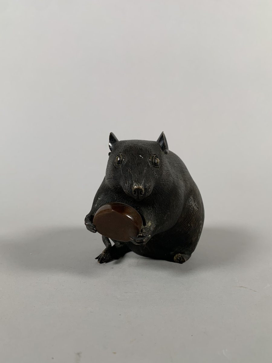 Souris a la châtaigne - Bronze - Japon - Période Meiji (1868–1912) XIXeme siecle-photo-4