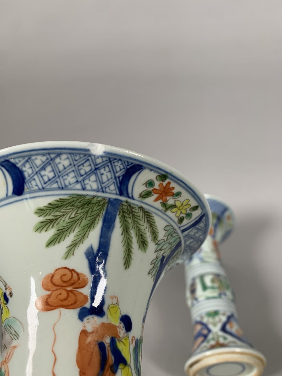 Pair Of Gu Wucai Vases In Chinese Porcelain,  19th Century -photo-5