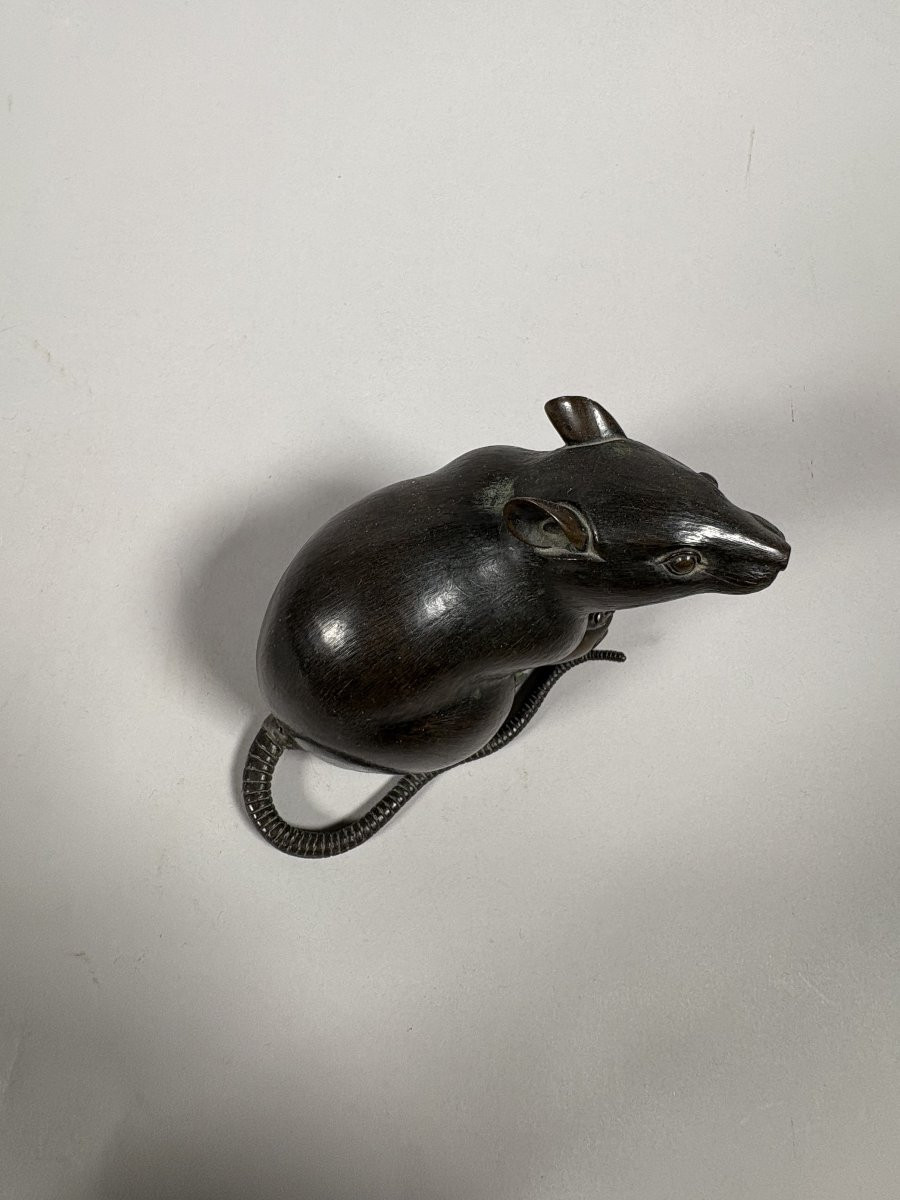 Rat A La Châtaigne Okimono - Bronze - Japon - Période Meiji (1868–1912) XIXeme Siecle-photo-2