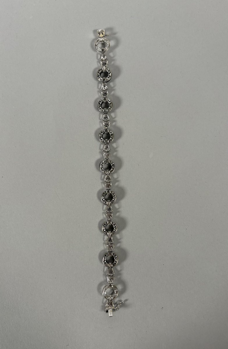 Bracelet géométrique Art déco  en or gris onyx noir et diamants  XXeme siecle-photo-2