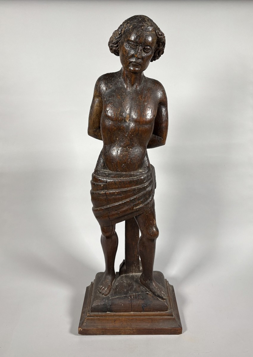 The Martyrdom Of Saint Sebastian In Carved Wood, 15th Century, High Period Sculpture