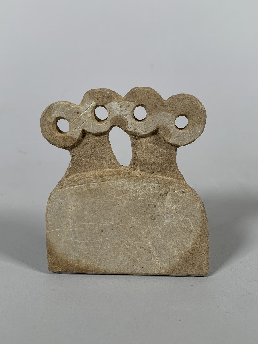 Idole campaniforme bicéphale aux yeux  Tell Brak archéologique antique-photo-2