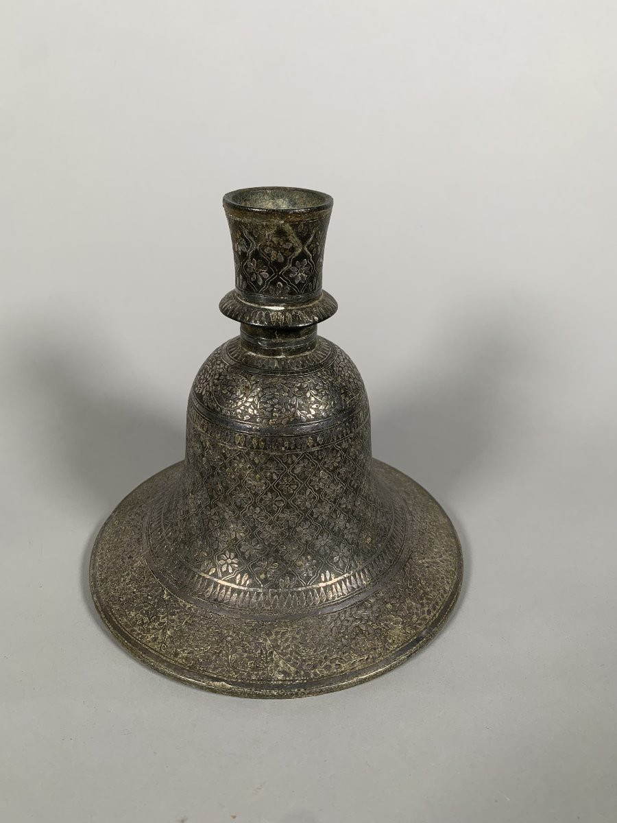 Silver-plated "huqqa" Bidri Hookah Base - Steel, Silver - India - 18th Century-photo-2