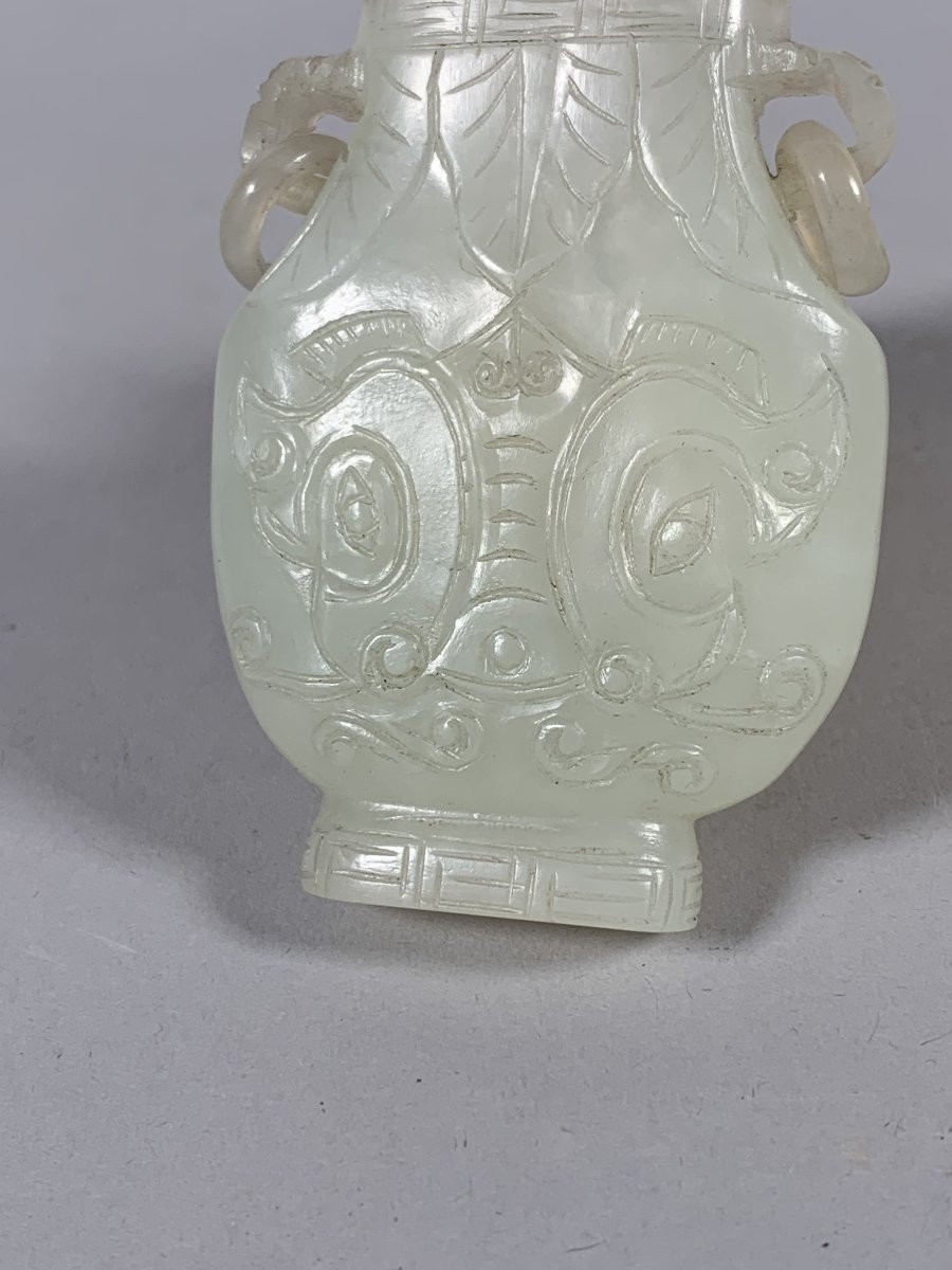 PETIT VASE GU EN JADE NEPHRITE BLANC, Chine, dynastie Qing, époque Qianlong (1736-1795) -photo-6
