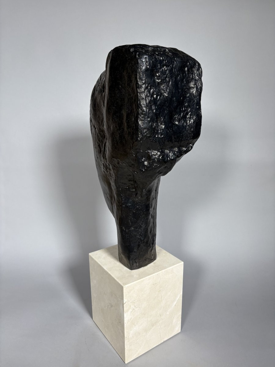 Amédéo MODIGLIANI (1884-1920). TETE DE JEUNE FILLE A LA FRANGE sculpture en  Bronze moderne-photo-3