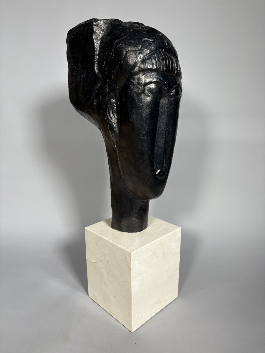 Amédéo MODIGLIANI (1884-1920). TETE DE JEUNE FILLE A LA FRANGE sculpture en  Bronze moderne-photo-6