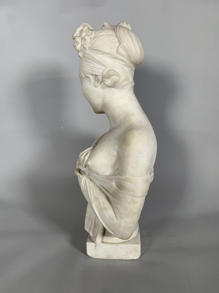 Sculpture, Buste de madame de Recamier d'apres Joseph Chinard (1756 - 1813) - 56 cm - Marbre-photo-2
