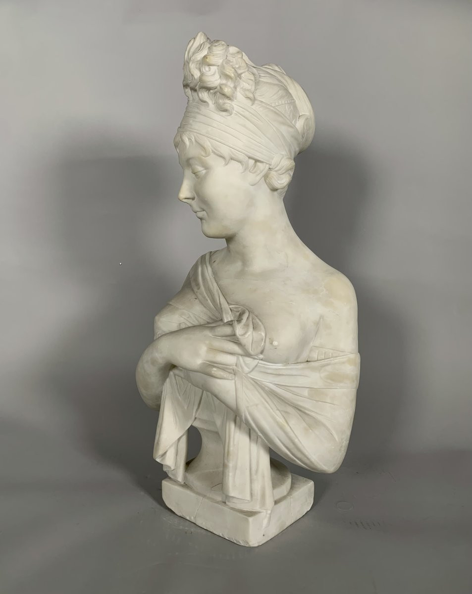 Sculpture, Buste de madame de Recamier d'apres Joseph Chinard (1756 - 1813) - 56 cm - Marbre-photo-3