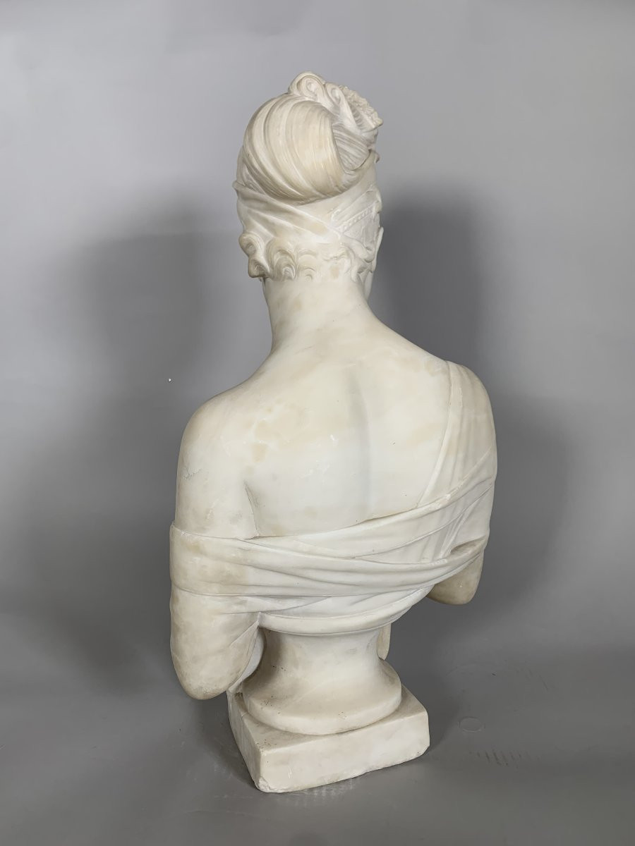 Sculpture, Buste de madame de Recamier d'apres Joseph Chinard (1756 - 1813) - 56 cm - Marbre-photo-4
